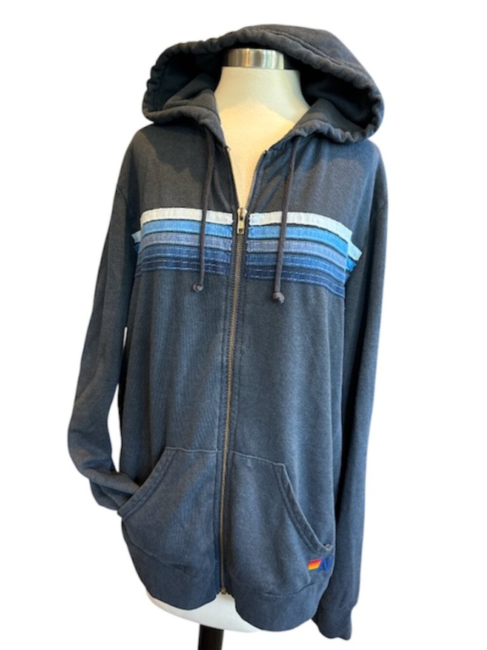 Aviator Nation Blue 5 Stripe Hoodie Sweatshirt